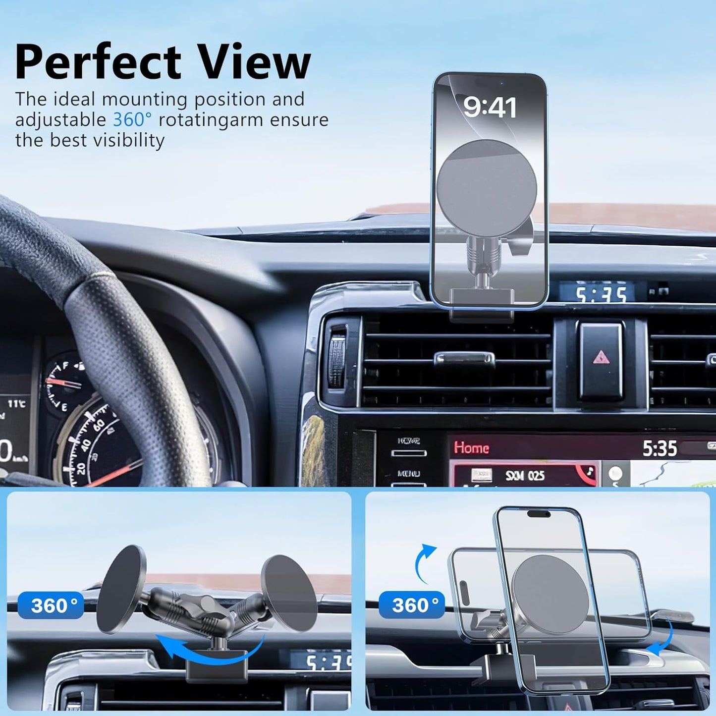 Metal Ultra Magnetic Phone Mount for Toyota 4Runner 2024 2023 2022 2021 2020-2010 5th Gen 4runner Accessories Dash Cell Phone Holder Adjustable Phone Stand Fit for All Smartphone for MagSafe