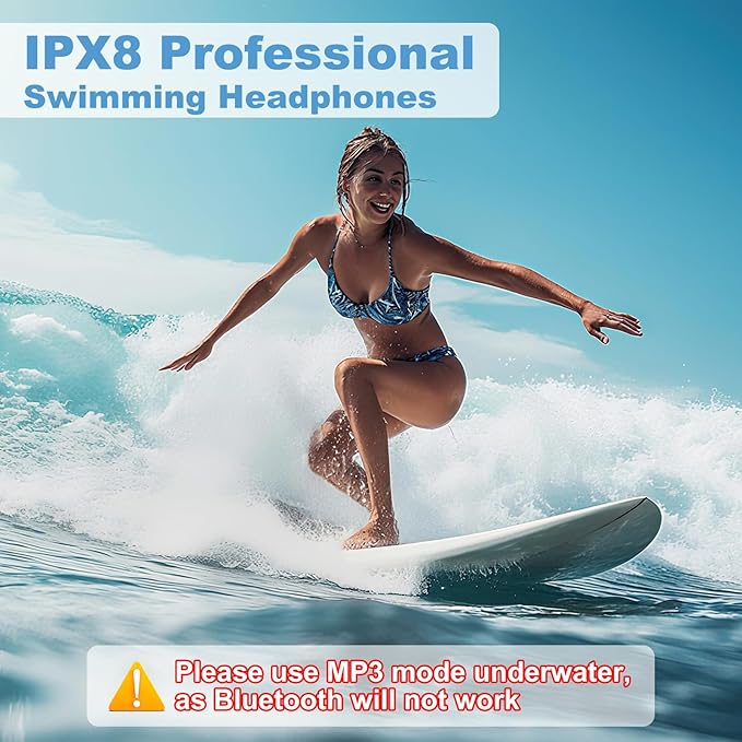 Swimming Headphones, IPX8 Waterproof Bone Conduction Headphones with Built-in MP3, Open Earphones Underwater Swim Earbuds with Bluetooth Sport Headsets for Swimming Pool Running Cycling-Black