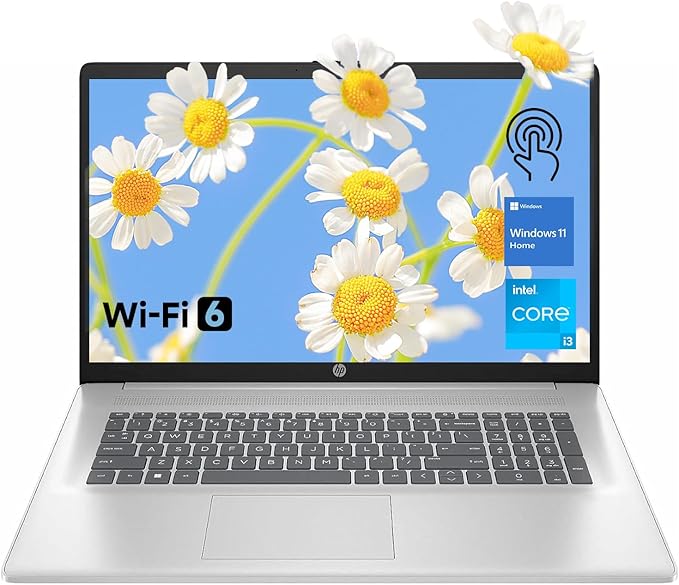 HP 17.3" Touchscreen Laptop, 8-Cores Intel Core i3-N305, 16GB RAM, 128GB eMMC + 512GB SSD, Numeric Keypad, Webcam, HDMI, Wi-Fi 6, Windows 11 Home, Silver