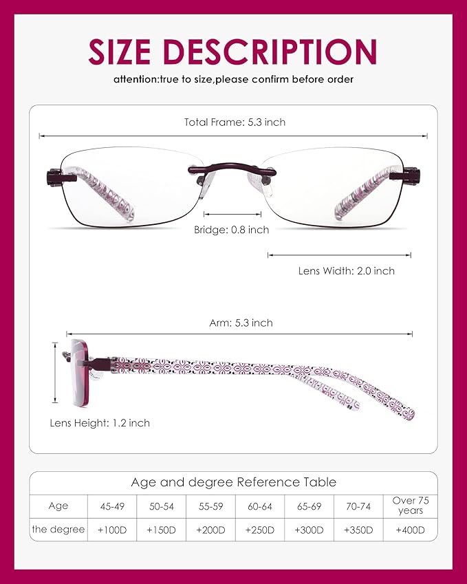 3 Pack Rimless Reading Glasses for Women Blue Light Blocking Readers Tinted Edge Spring Hinge Pattern Print Arm Eyeglasses Mix 1.50