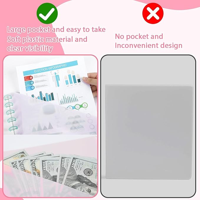 8 Pcs Discbound Pocket Dividers 8.5 x 11 with Tabs and Pockets 8 Tab Discbound Pocket Folders Letter Size DiscBound Binder Dividers Plastic Disc Planner Supplies for Business School Office(Pastel)