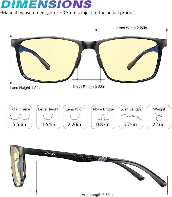 ANYLUV Blue Light Glasses Men, Relieve Eyestrain and Eye Protection, Al-Mg Metal Computer Blue Light Blocking Glasses