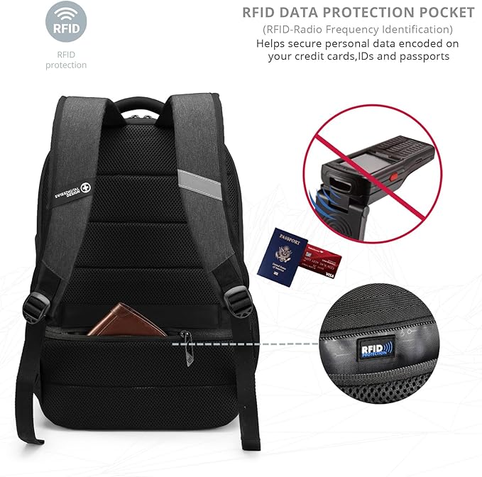 Swissdigital Design Travel Laptop Backpack for Men and Women, College Backpack with USB Charging Port for Fits 16 Inch Notebook, Grey | ANDWIL