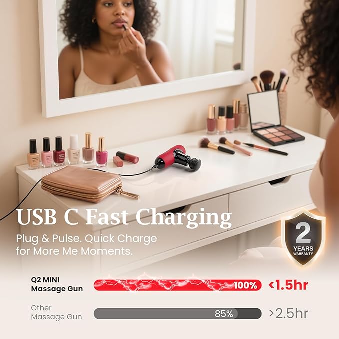 BOB AND BRAD Q2 Mini Massage Gun for Women - Portable Muscle Pain Relief, Powerful Deep Tissue Percussion Massager, Ultra Quiet Handheld Massager, Designed for Travel - Red