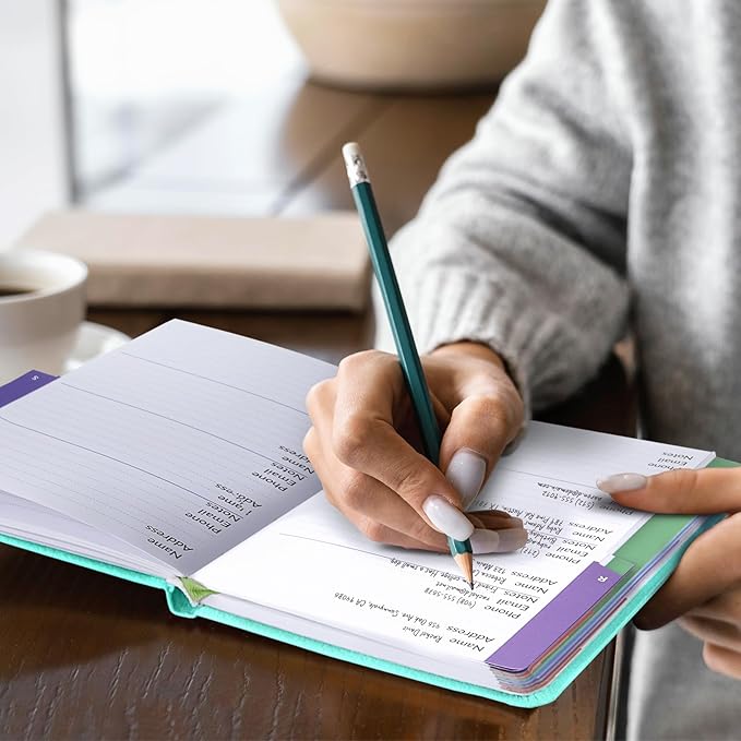 SUNEE Address Book with Colorful Alphabetical Tabs, Address Notebook Organizer for Record Contacts, 5.3'' x 7.7''- Aquamarine