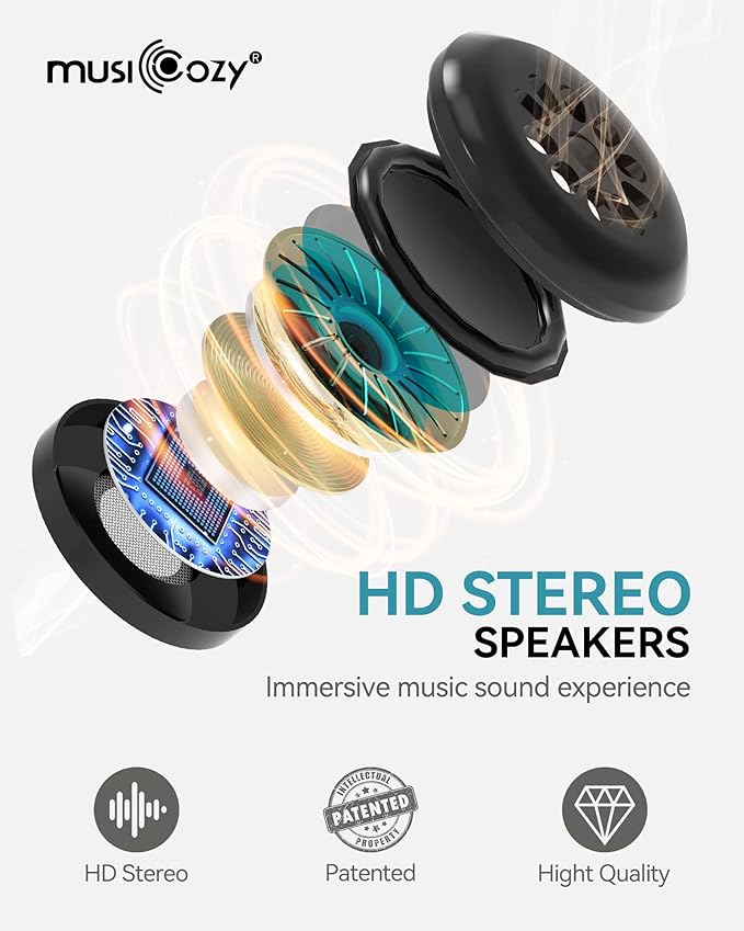 MUSICOZY Sleep Headphones 3D Bluetooth 5.4 Headband Sleep Mask, Wireless Sleeping Headphones Music Earbuds Eye Mask for Side Sleepers Travel with Speakers Cool Gadgets Gifts