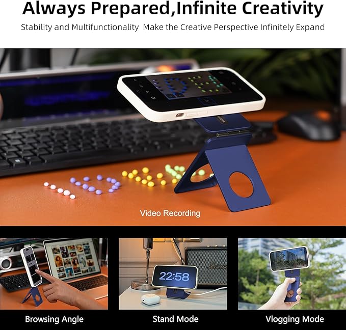 Phone Tripod Stand, Aluminum Alloy Mini Tripod Compatible with Magsafe iPhone 17/16/15/14/13/12 Series, Foldable Strong Magnetic Phone Stand, Mult-Angle Adjustment Selfie Stick