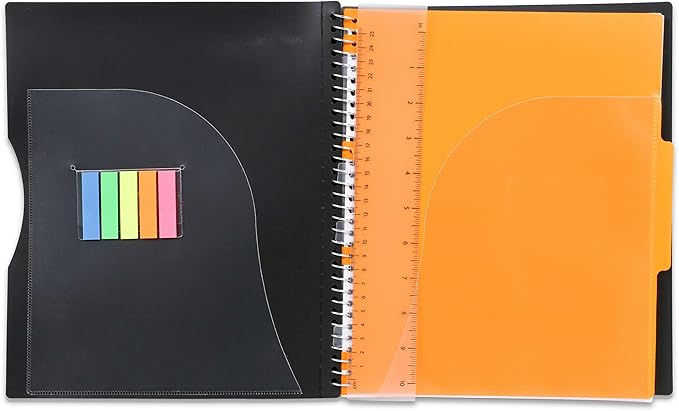 Mintra Office Durable PREMIUM Spiral Notebook, ((Black, 1 Subject, 8.5in x 11in)), Fabric Covered Coils, No Snags, Removable Adjustable Pocket Dividers, Ruler, Organization, Customizable