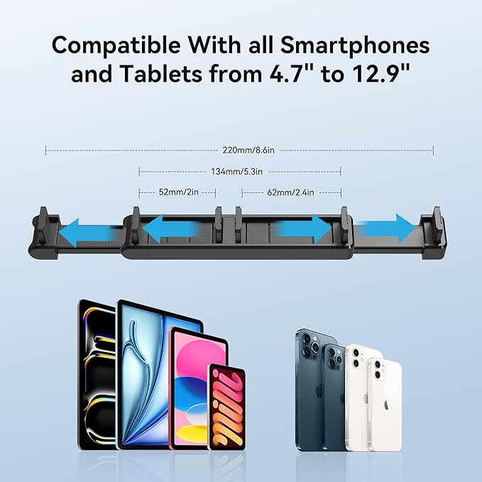 Tablet Floor Stand, Angle& Height Adjustable iPad Floor Stand, 2025 Dual-Device iPad & Phone Mount, 360°Tablet Holder for Live Streaming, Overhead Shots & Multi-Angle Recording (4.7"-13")