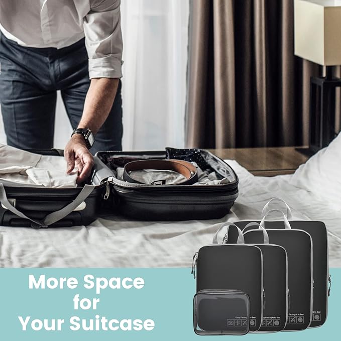 Cambond Compression Packing Cubes for Travel Women - Travel Bags Luggage Organizers Travel Essentials Compression Cubes for Travel Carry on Suitcases Organizer