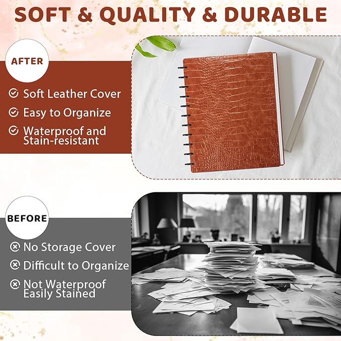 Pu Leather 8.5x11 In Discbound Notebook Cover And Disc Set Discbound Planner Cover With 11 Pcs Expansion Discs Disc Bound Notebook Accessories Letter Size For Office(Brown;No Inner Paper)