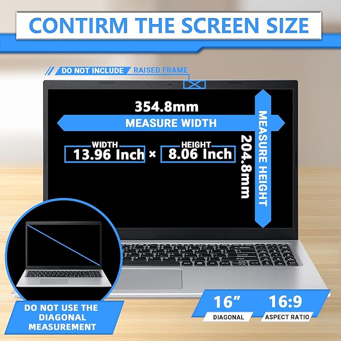 ZOEGAA Magnetic 16 Inch Laptop Privacy Screen, for HP Dell Acer Asus Lenovo Thinkpad, Removable 16:9 Laptop Screen Privacy Shield, Anti Spy, Anti Glare, Blue Ray Reduction