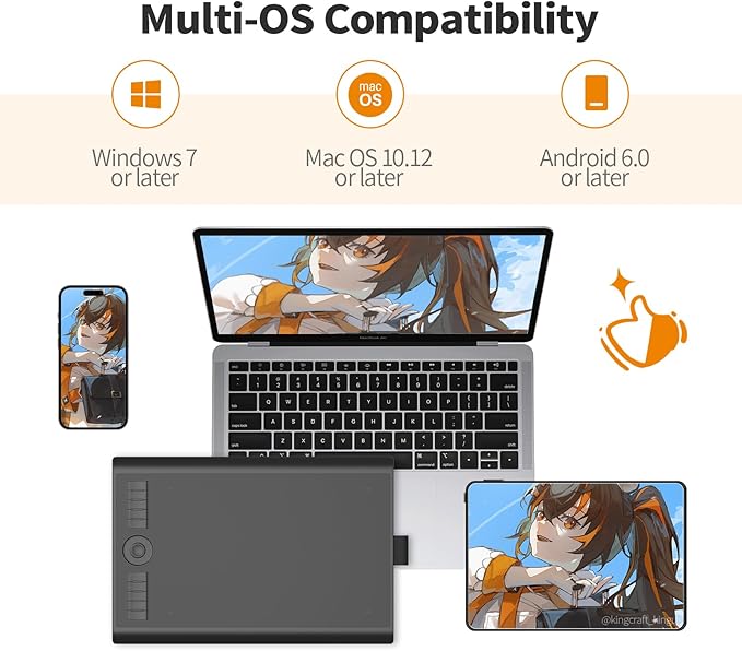 GAOMON M10K Drawing Tablet, 10x6 inch Large Graphics Tablet with Touch Ring, 8192 Levels Battery-Free Stylus, 10 Hot Keys, Art Tablet for Design, Writing, Editing, Work with Mac, Windows, Android