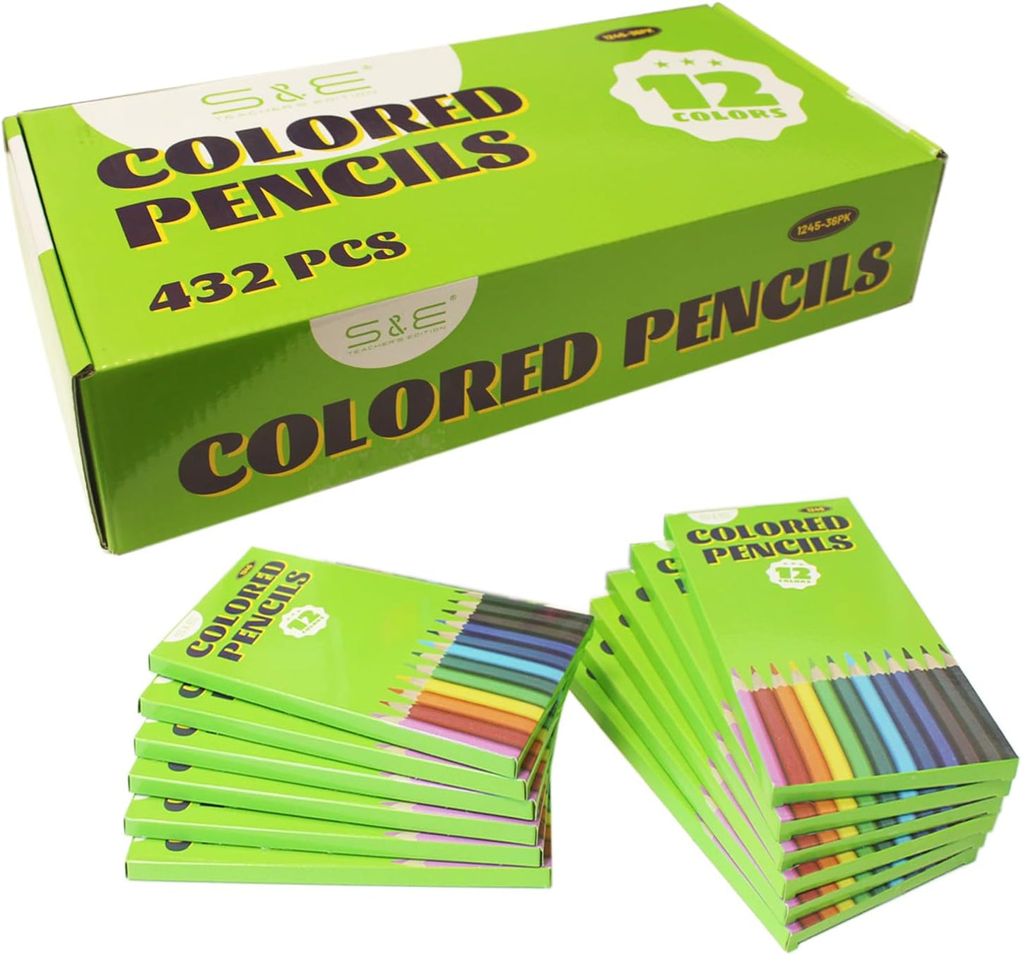 S & E TEACHER'S EDITION 432Pcs Colored Pencils, Pre-sharpened, coloring pencils for adults kids Bulk Back to School Supplies For Teachers 12 Colors, 12pcs/box, 36Boxes, Total: 432Pcs.