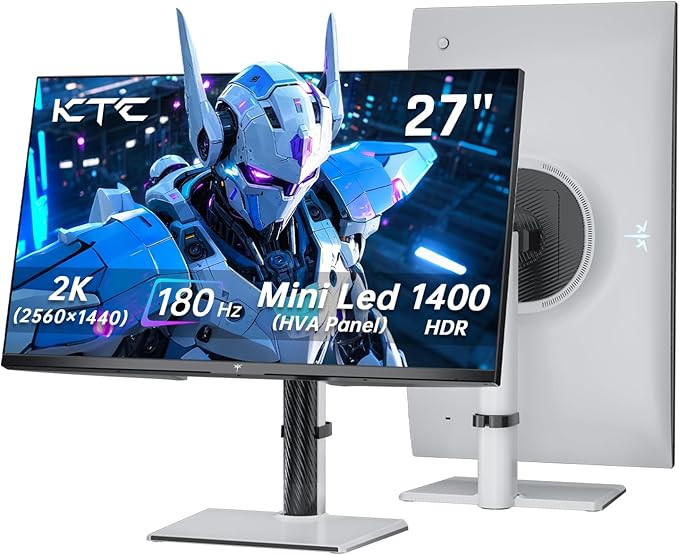 KTC 27 Inch Mini LED Gaming Monitor - 1440P Monitor 2K, HDR1400, 180Hz, Adaptive Sync, 148% sRGB, HDMI 2.0 x 2, DisplayPort 1.4 x 1, Monitors Gamer with Height Angles Adjustable