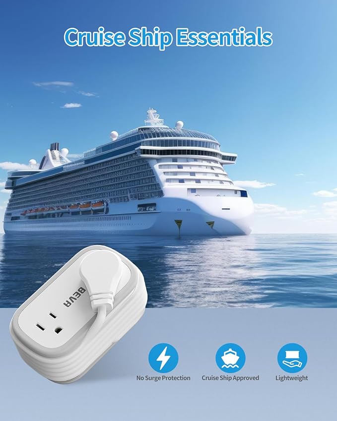 BEVA Travel Power Strip, Flat Plug Power Strip with Retractable USB C Cable, 5 FT Short Extension Cord with 2 AC Outlets 3 USB Ports(1 USB C), Small Portable Travel Accessories, Cruise Ship Essentials