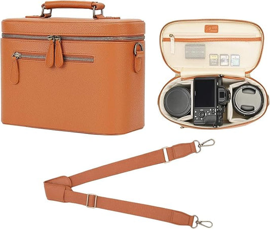 Camera Sling Bag, Waterproof PU Leather Crossbody Camera Case for Photographers, Small Shoulder Bag Compatible for Canon Nikon Sony, 4L Brown