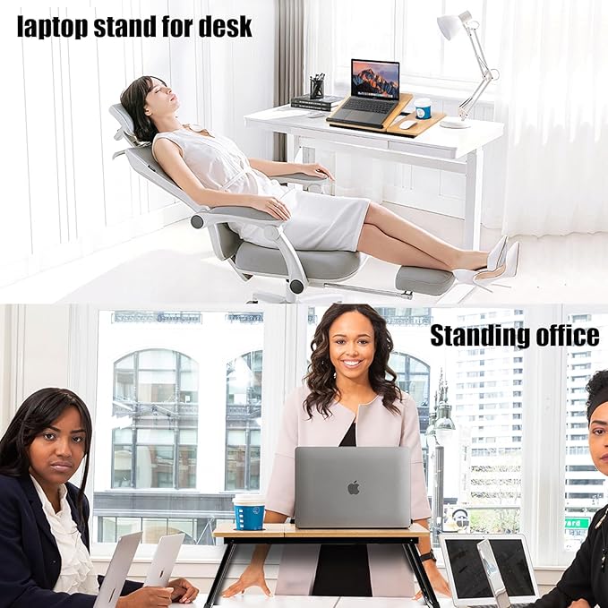 Laptop Desk for Bed Couch, Adjustable Foldable Bed Table with Cup Holder, Breakfast Serving Tray, Portable Laptop Lap Desk Stand for Working Reading Writing Eating Gaming in Bed Sofa Floor(Walnut)