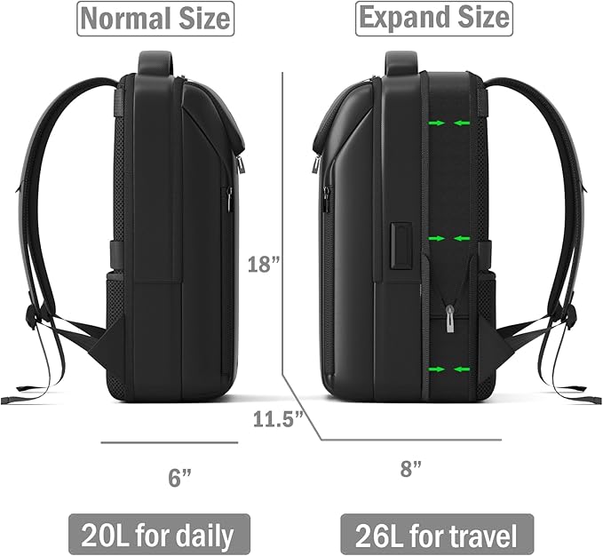 Expandable Travel Backpack, Business Laptop Backpack,Commute Backpack with USB Charging Port fit 15.6 Inch Laptop