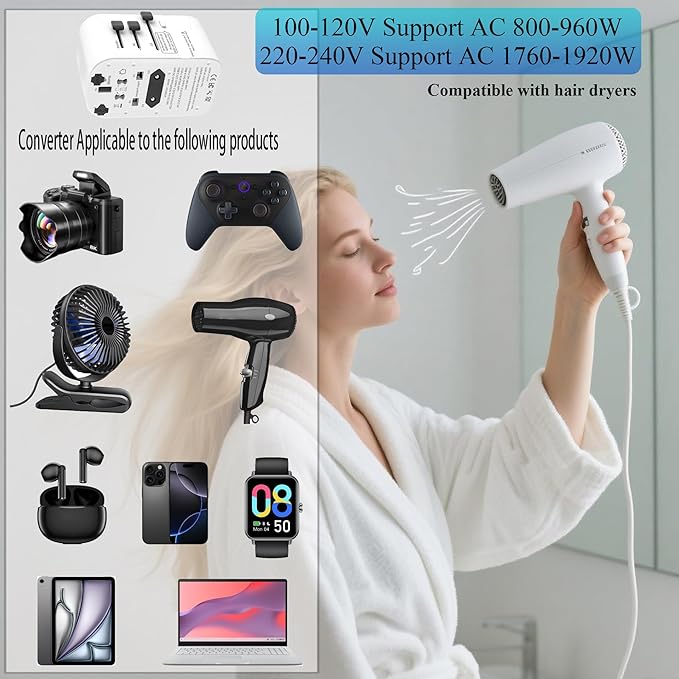 220V to 110V Converter for European Travel,Step Down Voltage Converter US to Europe,Universal Travel Power Adapter with 2 Type C +2 USB A,PD20W,USA/UK/EU/AUS/China Vacation Travel Essentials