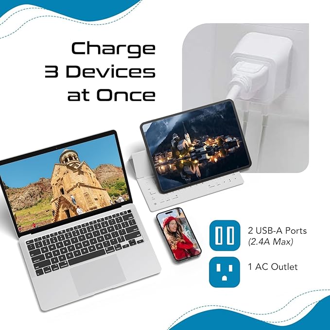 Ceptics European, Egypt Travel Adapter Plug with Dual USB - Type C - Europe - Usa Input - Light Weight - Perfect for Cell Phones, Chargers, Cameras and More - 2 Pack