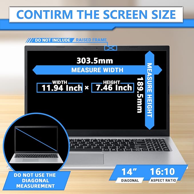 ZOEGAA Magnetic 14 Inch Laptop Privacy Screen Filter,Compatible with HP Dell Acer Asus Samsung Lenovo,for Removable 16:10 Widescreen Display Laptop Privacy Screen 14 inch and Anti-Glare Protector