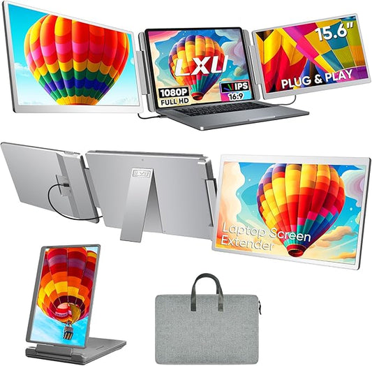 15.6" Laptop Screen Extender, FHD 1080P IPS Portable Monitor for Laptops 12~18.5 inch, Triple Screen Laptop Monitor Extender Display, Plug & Play with USB-C HDMI for Windows/MacBook/PS5/Switch/PS4