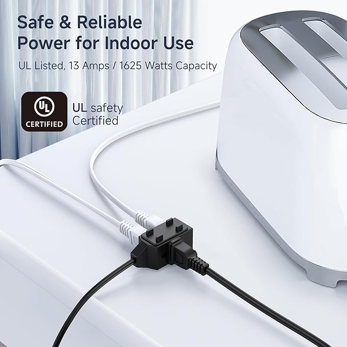 [UL Listed] Cable Matters 16 AWG 2 Prong Extra Long Extension Cord 25 ft, 13A 3-Outlet Extension Cords with Tamper Guard, 13 Amp, 1625 Watts, Black