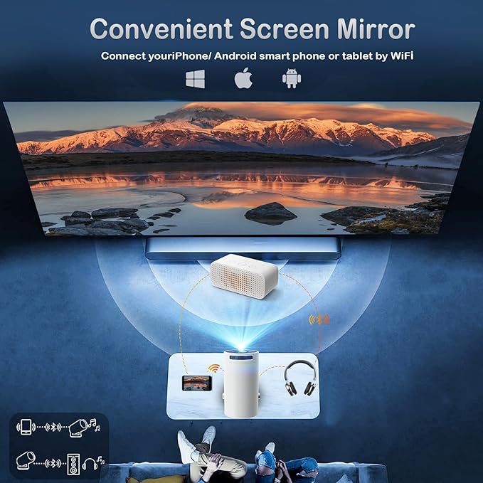 Mini Projector with WiFi and Bluetooth, 4K Support JAOKPO Outdoor Portable Movie Projector Built-in Android 11 system Auto Keystone Home Smart Projector for Phone/TV Stick/Laptop