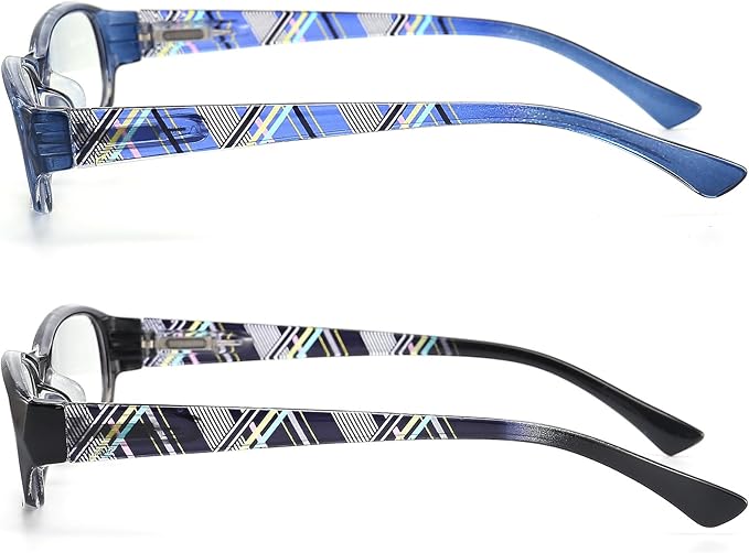 Reading Glasses Women Men Blue Light Blocking - Set of 2 Pattern Design Value Computer Readers (Blue/Black, 1.5)
