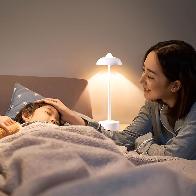 DAWALIGHT Cordless LED Table lamp,5200mAh Outdoor Battery Operated Table Lamp Waterproof,3 Level Stepless Dimming 2700K/4000K/6500K Rechargeable Battery Desk Lamp,Aluminium,White