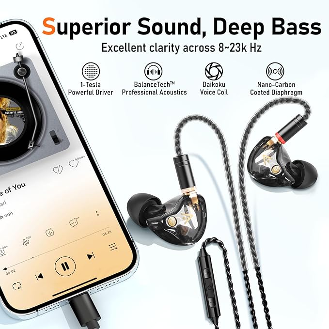 Vibes 202MC USB-C Wired Earbuds - HiFi in Ear Monitor Headphones - Noise Isolating Ear Buds w/ Mic - Clear Sound, Deep Bass & Comfort-Fit Earphones - MMCX to USBC, Silver Plated Cord, Carrying Case