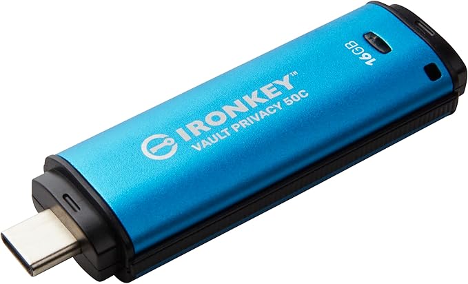 Kingston Ironkey Vault Privacy 50 USB-C 16GB Flash Drive | FIPS 197 Certified | XTS-AES 256-bit | BadUSB and Brute Force Protection | Mult-Password Option | IKVP50C/16GB