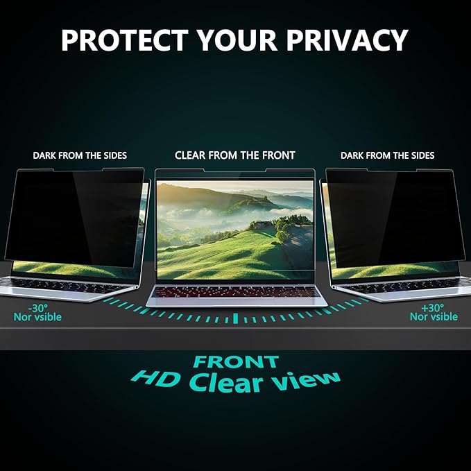 FILMEXT Magnetic Laptop privacy screen 14 inch for 16:10 Widedisplay, Removable Laptop Privacy Screen Shield Anti Glare Blue Light Filter for HP/Dell/Acer/Lenovo/Asus