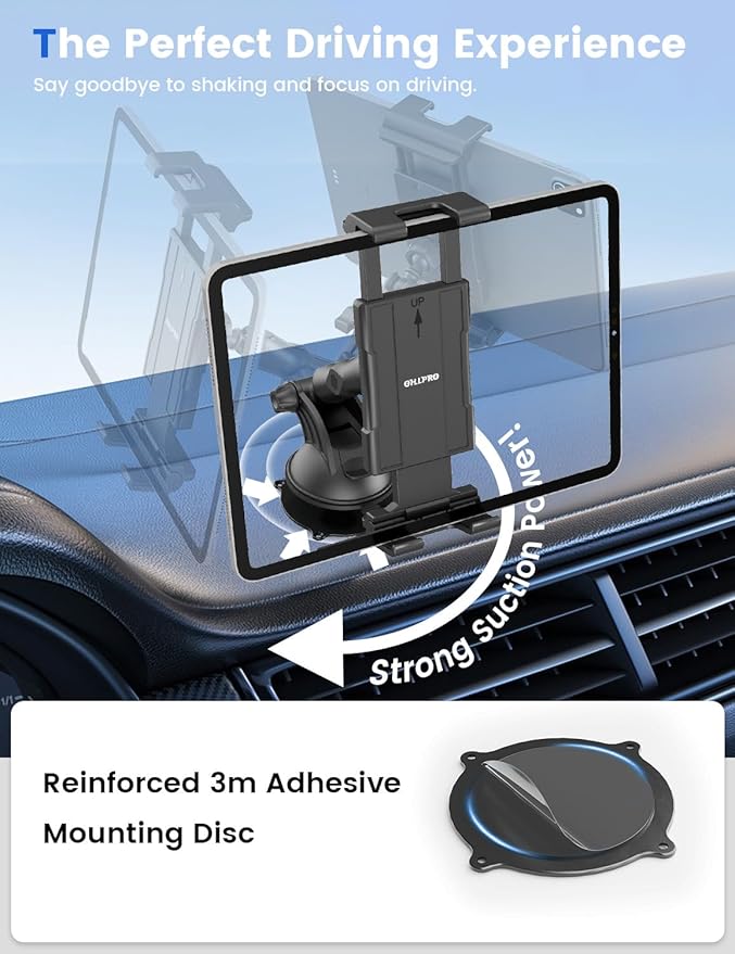 OHLPRO Tablet Holder for Car Dashboard & Windshield, Suction Cup iPad Mount for Truck 360° Rotation Adjustable Clamp Compatible with 5-13" Tablets & Phones, iPad, Galaxy Tab