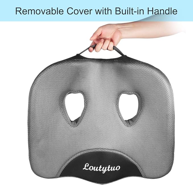 LOUTYTUO Seat Cushion Pillow,100% Memory Foam and Washable Cover,for Office Chair,Car Seat and Wheelchair,Tailbone & Sciatica & Back Pain Relief