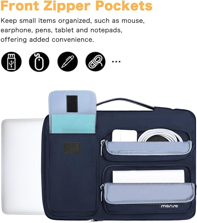 MOSISO 360 Protective Laptop Case 16 inch, 15-15.6 inch Laptop Sleeve Compatible with MacBook Pro 16, HP Acer Dell Lenovo ASUS Notebook,Side Open Bag with 2 Raised&1 Flapover Pockets, Navy Blue