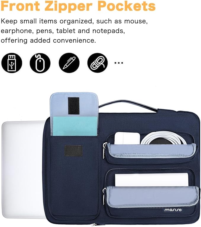 MOSISO 360 Protective Laptop Case 13 inch, Laptop Sleeve Compatible with MacBook Air 13 inch M4 M3 M2 M1 2025-2018 / Pro 13 M2 M1 2025-2016,Side Open Bag with 2 Raised&1 Flapover Pockets, Navy Blue
