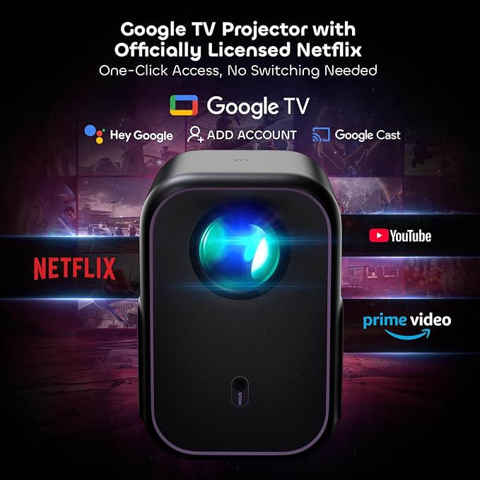 Google TV Projector with WiFi Bluetooth, 1080P Full Ultra HD 4K Supported, Smart Projection for Home Theater Movie, Outdoor Portable Mini HDMI NothingProjector NP One