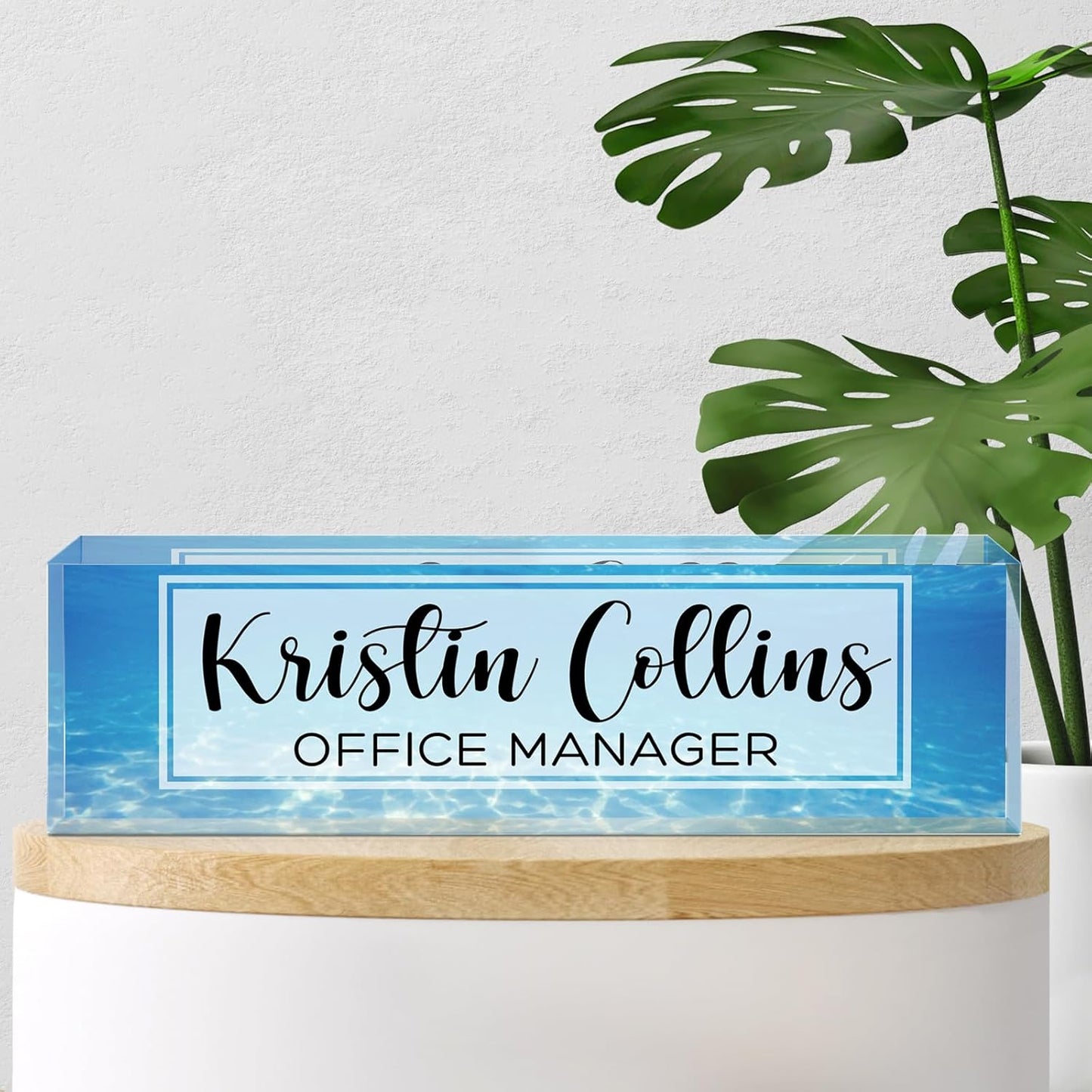 Custom Name Plate for Desk, Acrylic Office Decor For Women Men, Personalized Office Desk Accessories, Teacher Employee Appreciation Gifts For Social Worker Boss Coworkers (Sea)