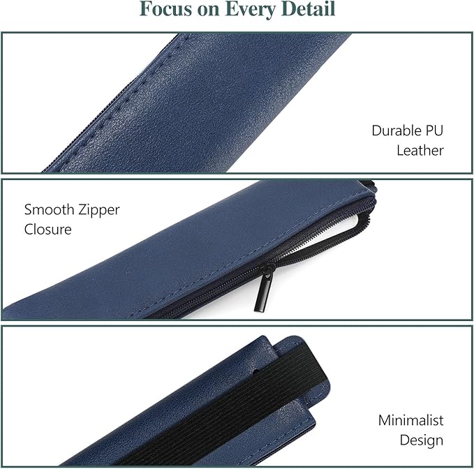 MoKo Elastic Pen Holder for Notebook, 4 Pieces PU Leather Pencil Case with Adjustable Band, Stationery School Supplies Zipper Bag for Planners, Journals, Book