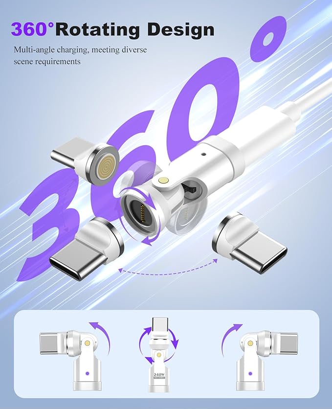 TiMOVO USB C Magnetic Adapter, (2 Pack) PD 240W Charging, Data Transfer, Right Angle C to C Adapter Extender for iPad/iPhone, White