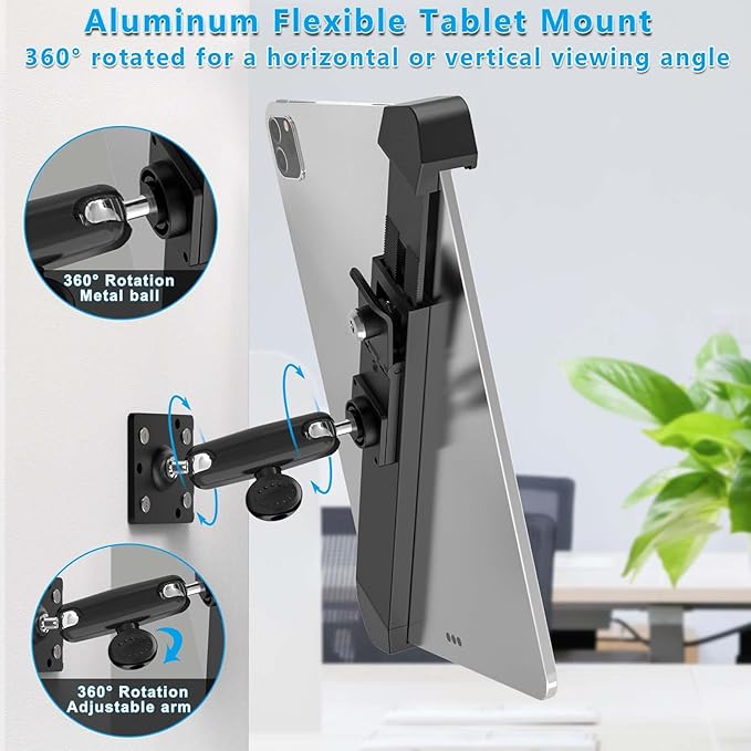Tablet Wall Mount Lock Holder for 9-14" iPad, Metal Anti Theft Tablet Kiosk Mount with Secure Lockable for Conference Room, Desktop, Under Counter, Cabinet, Gym - Fits iPad, Galaxy Tab Series