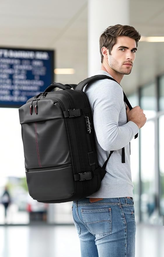 Vacuum Seal Backpack Travel 60L Expandable Backpack with Compression System, TSA Lock Water Resistant Carry-On Backpack (with Pump)