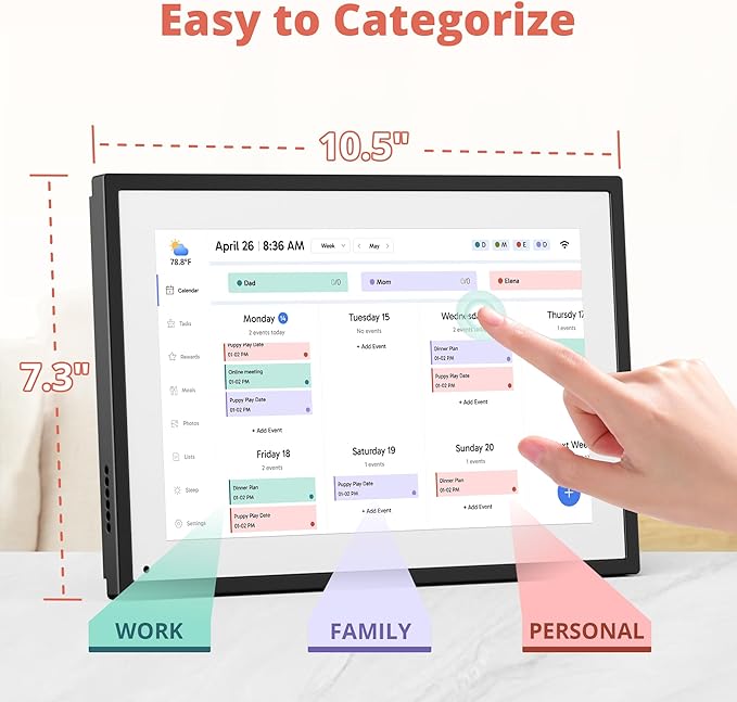 Digital Calendar Touch Screen 10 Inch, Electronic Calendar Chore Chart with 1080P Interactive Touchscreen for Family Monthly/Weekly/Daily Planner, Smart Calendar with Desk Mount - Black