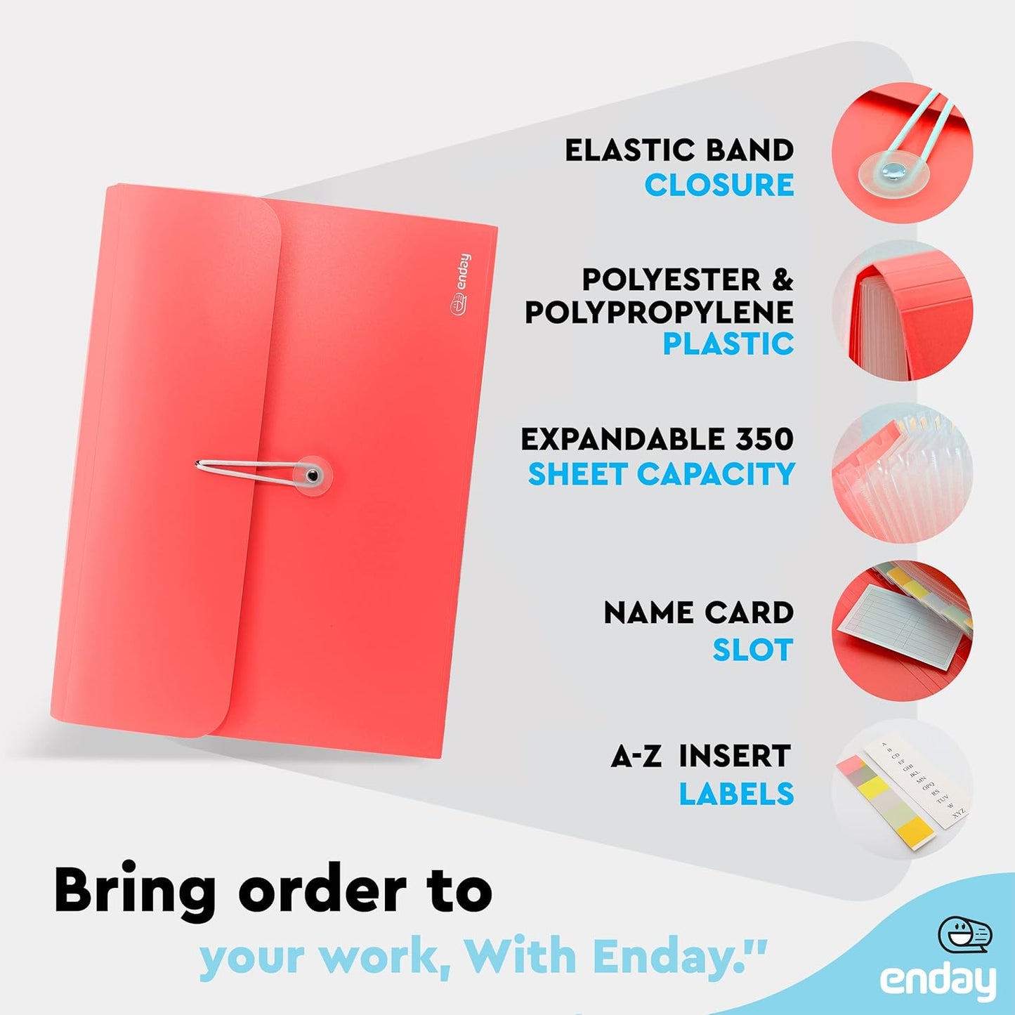 Accordion File Organizer 13 Pocket Expanding File Folder with Labels, Accordion File Organizer Letter Size Letter A4 Paper for Receipts, Bills and Documents 13" x 9.5” –by Enday