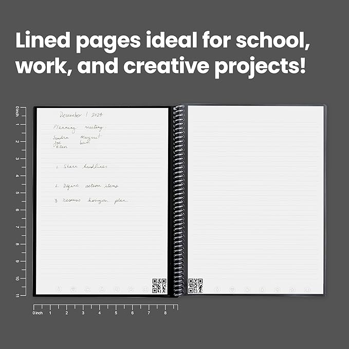 Rocketbook Core Reusable Spiral Notebook, Letter Size 8.5x11, Gray - Lined Pages, App-Connected, Erasable, Durable Cover, Ideal for School, Work, and Creative Projects