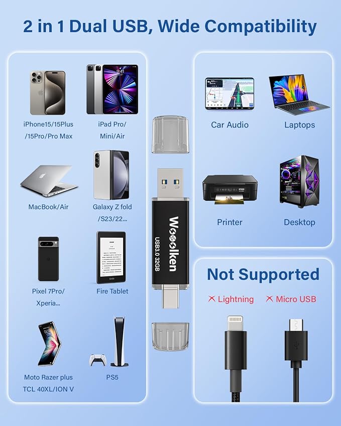 USB C Flash Drive 32GB 2 Pack, Wooolken USB 3.0 Dual Drive Type-C Thumb Drive OTG Memory Stick Compatible with iPhone 16/15, Android Smartphone/Tablets/Computers