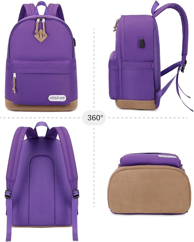 abshoo Basic School Backpack For College Middle High School Water Resistant Bookbag Travel Daypack (Purple)