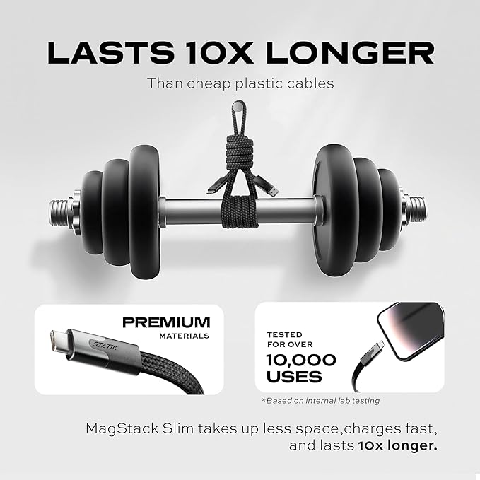 Statik MagStack USB C to USB C Cable, Magnetic Anti Tangle Flat Type C Charger Fast Charging Cord, Magnetic Charging Cable, Compatible with iPhone 16 Pro Max, 15, Galaxy S24 Ultra, 100W 3FT/1M